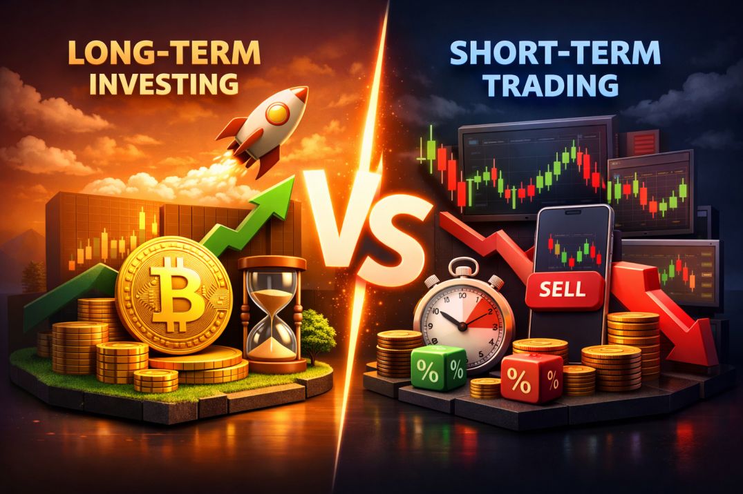 long-term vs short-term crypto investing comparison for beginners in 2026